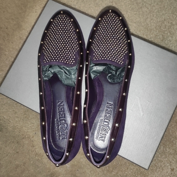 Alexander McQueen Scarpa Pelle Purple Suede Studded Loafers - Picture 8 of 12